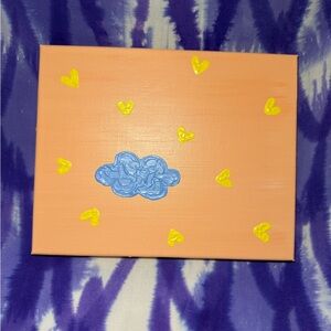 🎨Textured Blue Cloud and Yellow Hearts Canvas Art